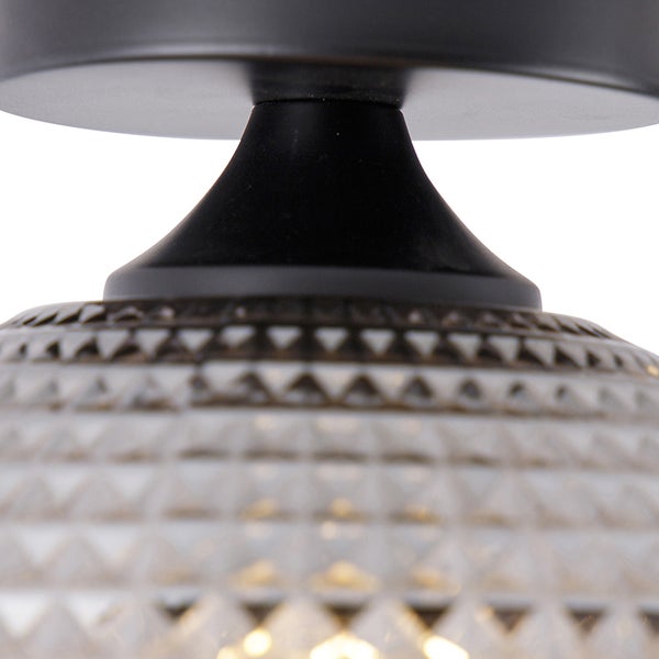 Art Deco Deckenleuchte schwarz mit Rauchglas - Kugel