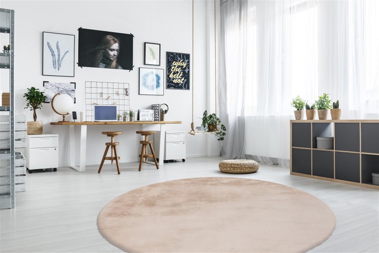 Hochflor Teppich Divinia Creme 35 mm Uni Ø 160 cm