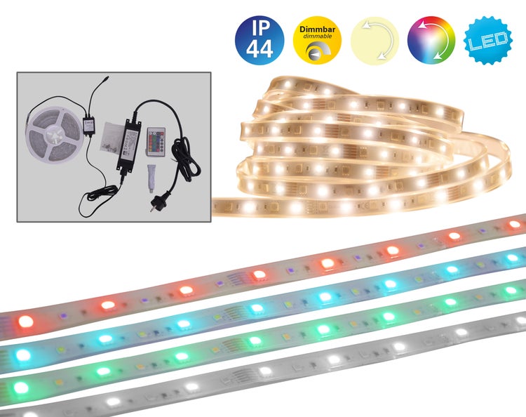 Der LED Stripe outdoor 1000 cm, 36 Watt, warmweiß, mit Farbwechsler, dimmbar, inkl. Fernbedienung und Zubehör