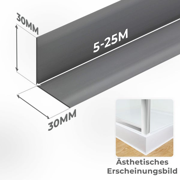 Quest Weichsockelleiste Selbstklebend 30 x 30 mm, PVC, Flexibel, Grau, 25 Meter