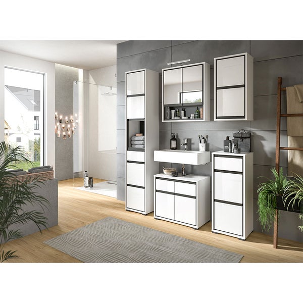 Jaru Spiegelschrank Bad 2 Türen 1 Fach weiß Hochglanz. 60 X 16 X 69 cm