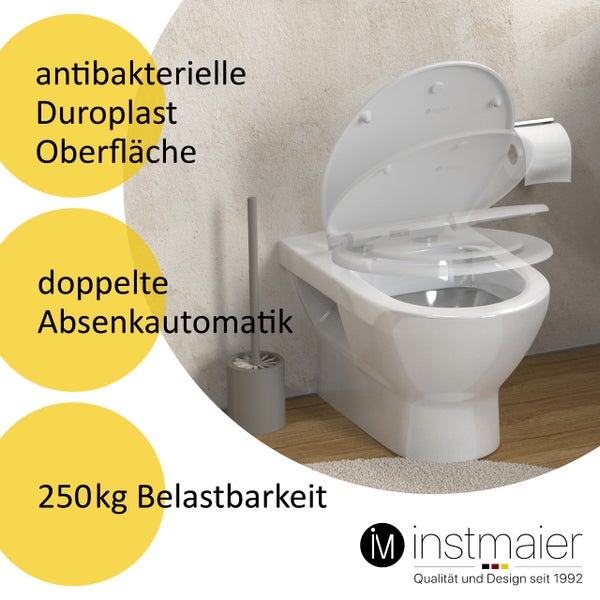 instmaier Family WC Sitz | TÜV geprüft | Toilettendeckel mit Absenkautomatik | Klobrille Weiß | Oval, mit herausnehmbarem Kinder-Einsatz | mit Schnellverschluss | Duroplast