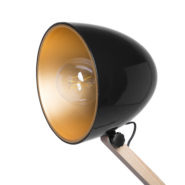 Stehlampe HETTON verstellbar Eichenholz Schwarz