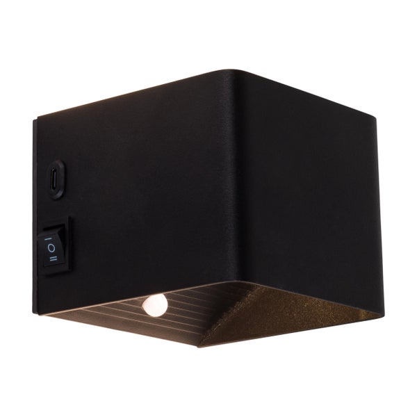 Akku-Wand-Leuchte CUBE magnetisch, ca 10 x 10 cm, aus schwarzem Metall, mit Bewegungssensor