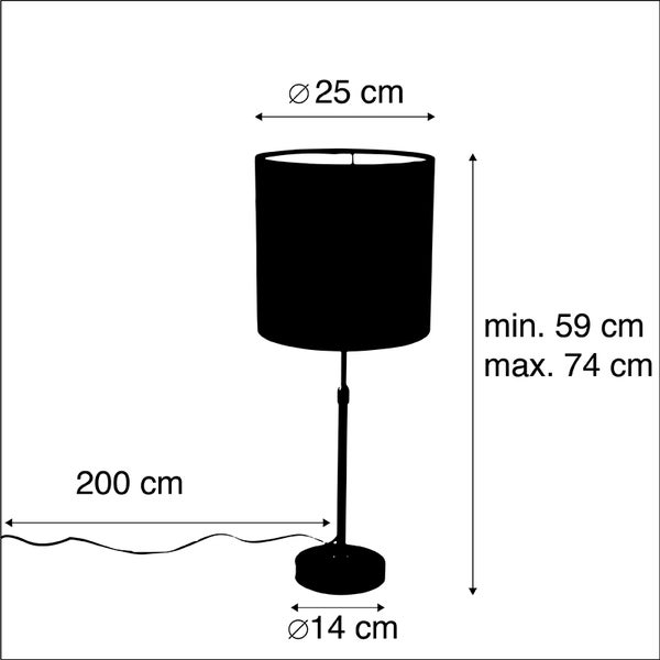 Tischlampe schwarz mit Veloursschirm rosa mit Gold 25 cm - Parte