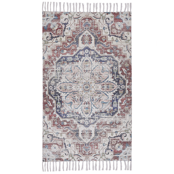 Teppich Blumenmuster mehrfarbig mit Fransen 80 x 150 cm Kurzflor KELKIT