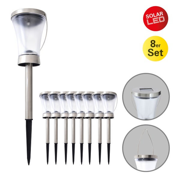 Acht Solar LED Gartenleuchten im Set