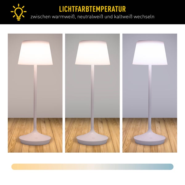 LED Leuchte EMMI für Außen und Innen, Tischlampe aus Metall und Kunststoff, mit fest verbauten LEDs, LED Tischlampe für Balkon, Terrasse, Garten, Wohnzimmer, Wintergarten, ca. 38 cm hoch
