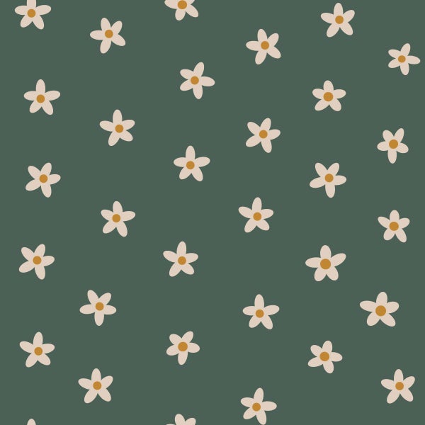 ESTAhome Tapete Gänseblümchen Dunkelgrün - 50 x 900 cm - 131116