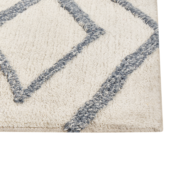Teppich Baumwolle cremeweiß / blau 160 x 230 cm geometrisches Muster Shaggy MENDERES