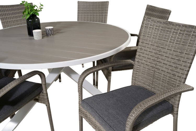 Parma Gartenset Tisch Ø140cm und 6 Stühle Anna grau. 140 X 140 X 73 cm