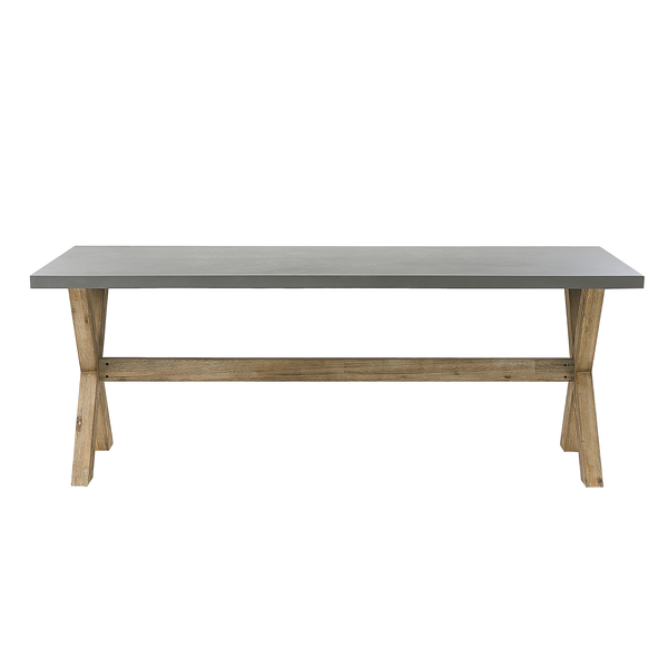 Esstisch mit grauer Tischplatte und Holzgestell