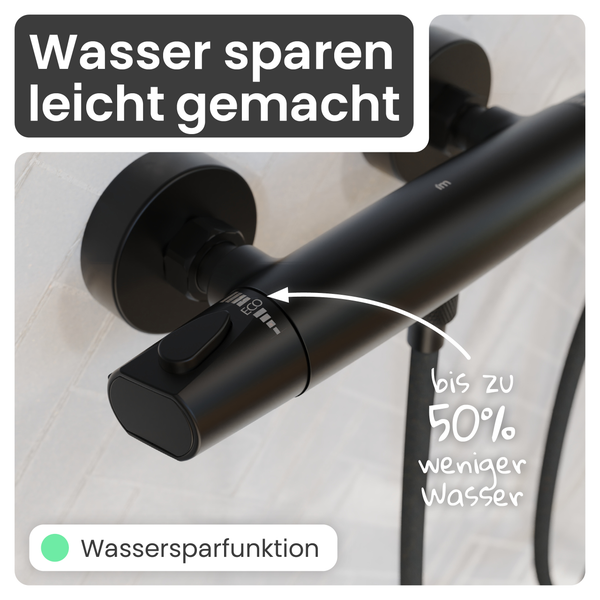 Duscharmatur mit Wassersparfunktion für bis zu 50 Prozent weniger Wasserverbrauch