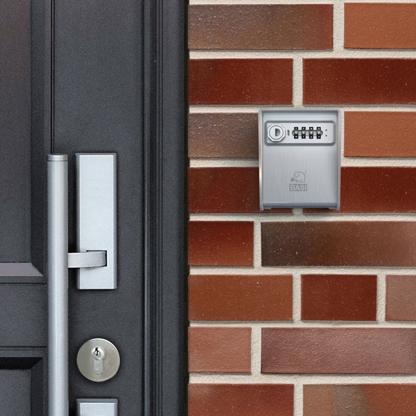 BASI SSZ 350 Schlüsselsafe aus 3 mm Edelstahl mit 2 Schlüsselhaken einstellbare 4-stellige Zahlenkombination