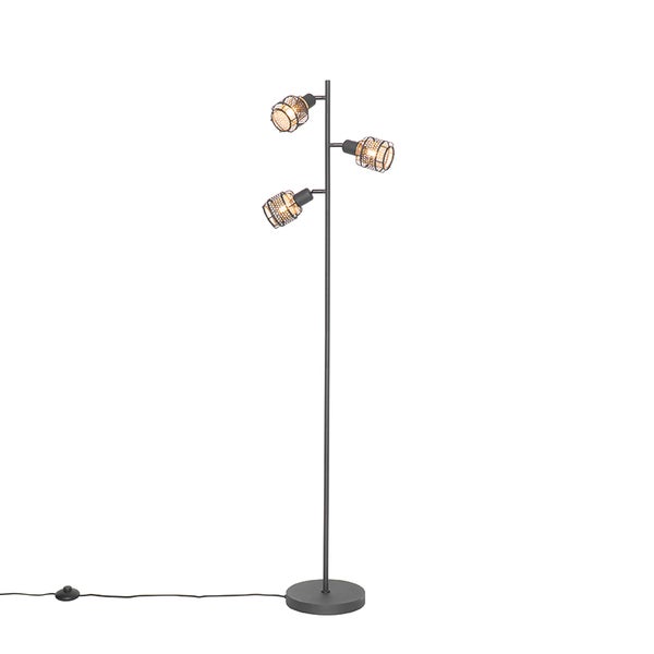 QAZQA - Design Design-Stehlampe Schwarz mit Gold I Messing 3-flammig - Noud I Wohnzimmer I Schlafzimmer - Stahl Länglich - LED geeignet E14
