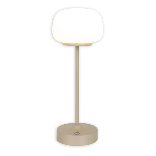 LED Akku-/ Tischleuchte PINA 30 cm hoch, aus Metall (beige) und Glas (weiß), integrierte LEDs, warmweiß