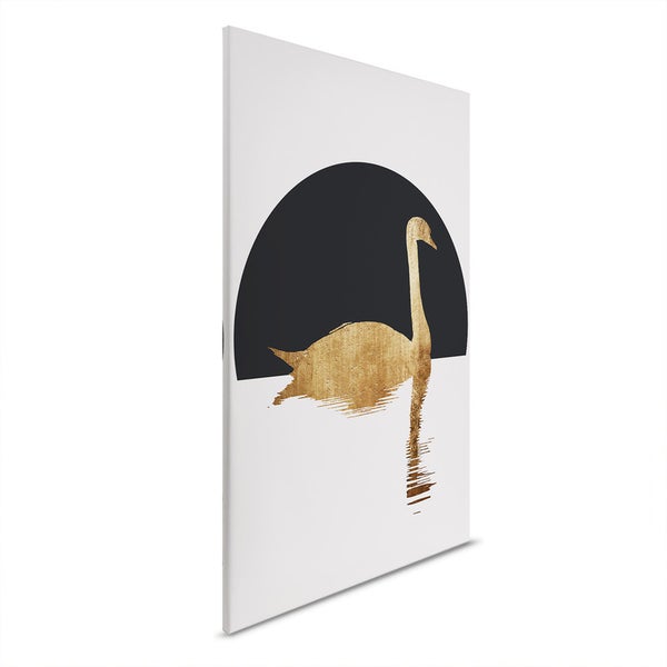 Leinwandbild mit Schwanenmotiv vor dunklem Halbkreis