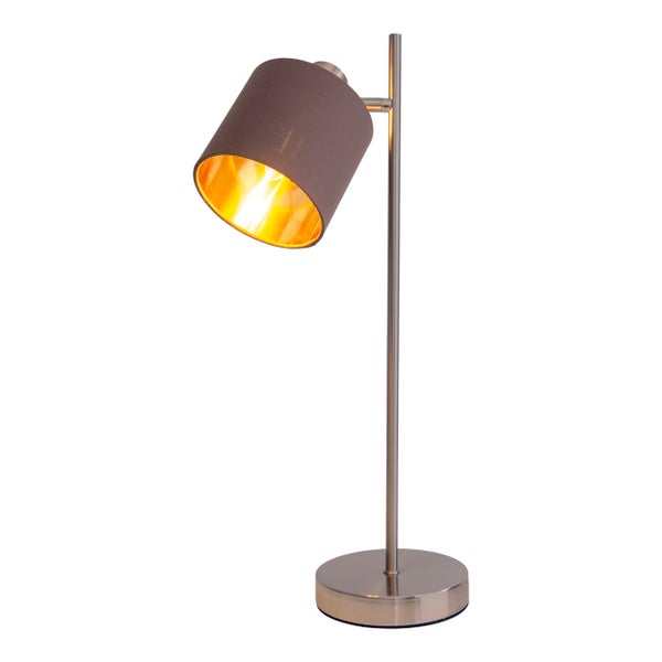 Tischleuchte MARON aus Metall satiniert-matt mit Stoffschirmen  in Braun, mit E14-Fassung, Lampe für Wohnzimmer, Esszimmer, Flur und Büro, Tischlampe 51 cm hoch