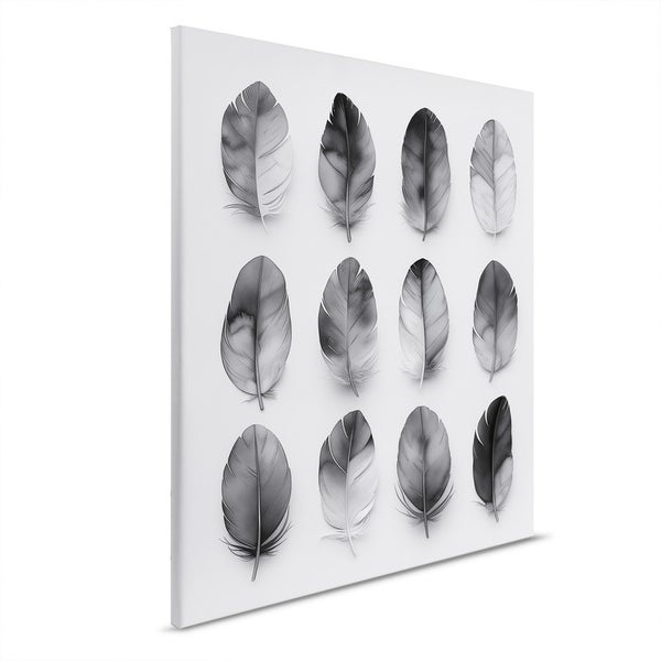 Leinwanddruck mit Schwarzweiß-Feder-Motiven