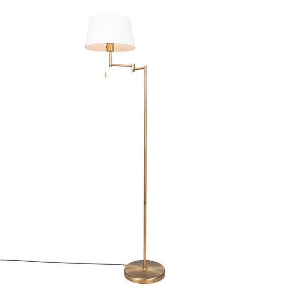 QAZQA - Landhaus I Vintage Klassische Stehleuchte I Stehlampe I Standleuchte I Lampe I Leuchte Bronze mit weißem Schirm verstellbar - Ladas I Wohnzimmer I Schlafzimmer - Stahl Länglich - LED geeignet