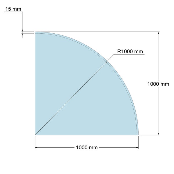 Viertelkreisförmige Platte, Maße 1000 mal 1000 Millimeter, Radius 1000 Millimeter, Dicke 15 Millimeter.