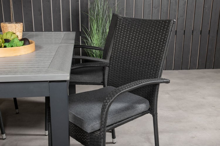 Albany Gartenset Tisch 100x160/240cm und 4 Stühle Anna schwarz, grau. 100 X 160 X 74 cm