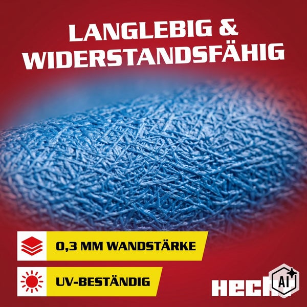 Strukturdetail einer langlebigen und widerstandsfähigen Hecht Kunststoffoberfläche mit 0,3 Millimeter Wandstärke und UV-Beständigkeit.