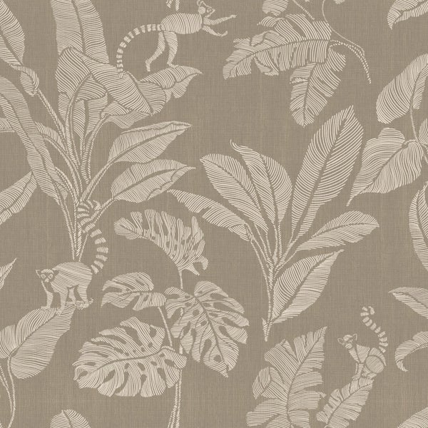 ESTAhome Tapete Affen und Dschungelblätter Taupe - 50 x 900 cm - 139864