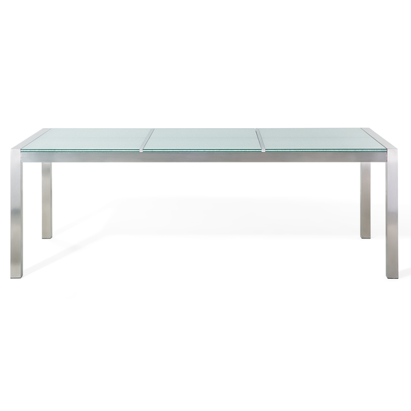 Gartentisch mit Glasplatte und Metallgestell