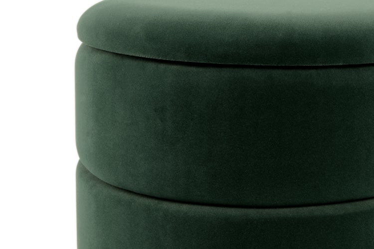Runder, grüner Samthocker mit goldfarbenem Metallgestell