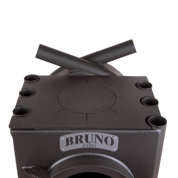 Bruno Pyro Kaminofen Oberseite mit Kochplatte und Konvektionsrohren