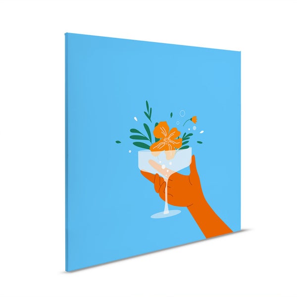 Illustration auf Leinwand: Hand hält Glas mit Blume