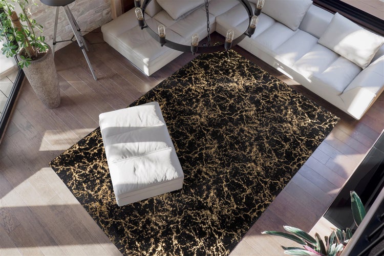 Kurzflor Teppich Majestique Schwarz / Gold Modern 80 x 150 cm