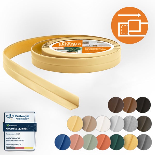 Quest Weichsockelleiste Selbstklebend 10 x 10 mm, PVC Knickleiste , Flexibel, Creme, 5 Meter