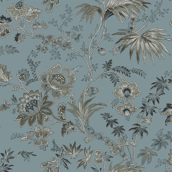 ESTAhome Tapete Blumenmuster Vintage Blau - 50 x 900 cm - 139402