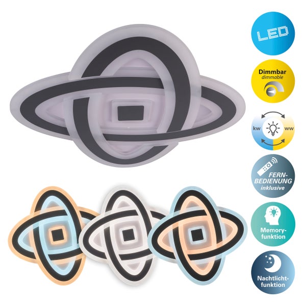 LED Deckenleuchte mit Dimmfunktion, Fernbedienung, Memory-Funktion und Nachtlichtfunktion