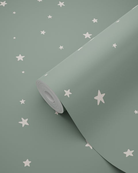 ESTAhome Tapete kleine Sterne Graugrün - 53 cm x 10.05 m - 139689