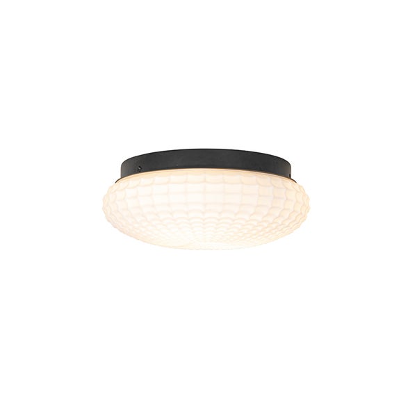 Klassische Deckenleuchte schwarz mit Opalglas 30 cm IP44 - Nohmi