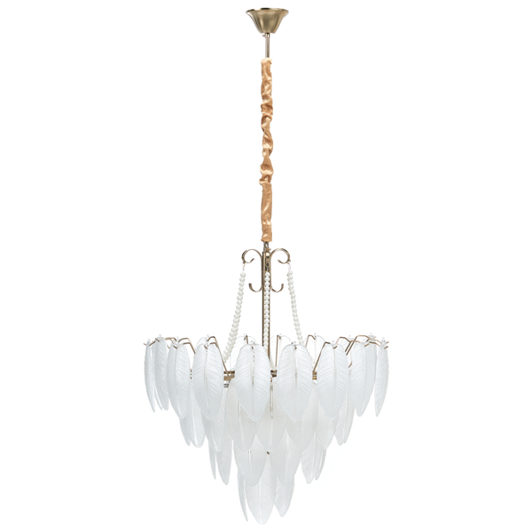 Kronleuchter mit Federdesign und Perlendetails