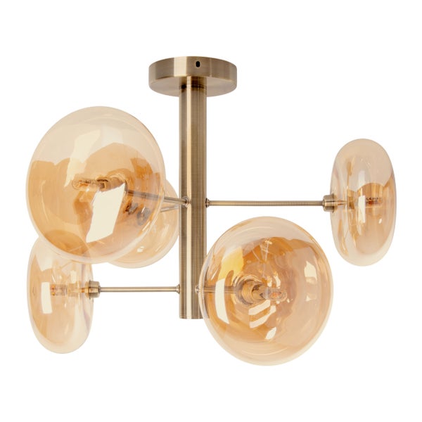 Deckenleuchte ORION Ø ca. 53 cm amber, aus messingfarbenem Metall und Glas in amber, G9-Sockel, Beleuchtung für Wohnzimmer, Esszimmer oder Büro.