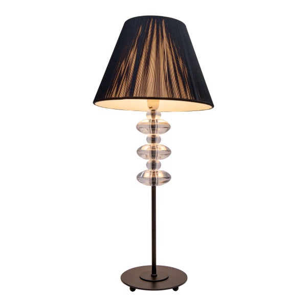 Tischleuchte mit Lampenschirm und dekorativem Glasfuß