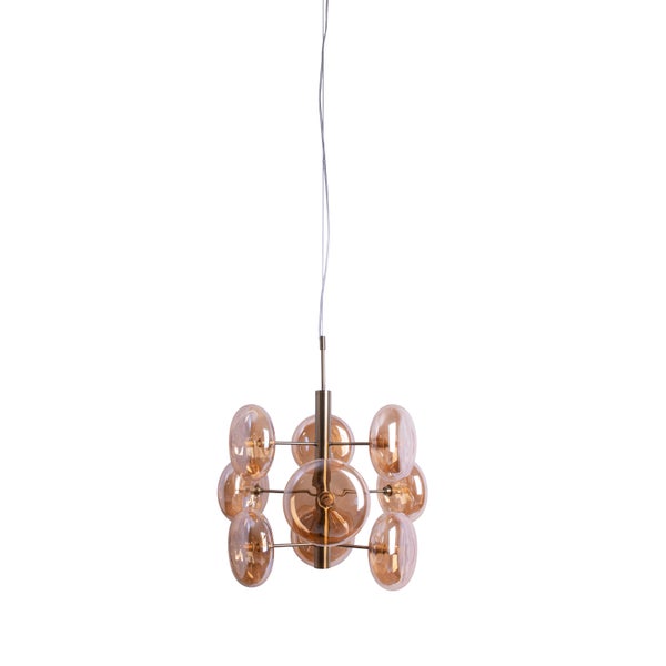 Pendelleuchte ORION   Ø ca. 53 cm, aus messingfarbenem Metall und Glas in amber, G9-Sockel, Beleuchtung für Wohnzimmer, Esszimmer oder Büro.