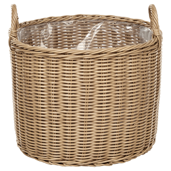 Runder Pflanzkorb aus Rattan mit Griffen