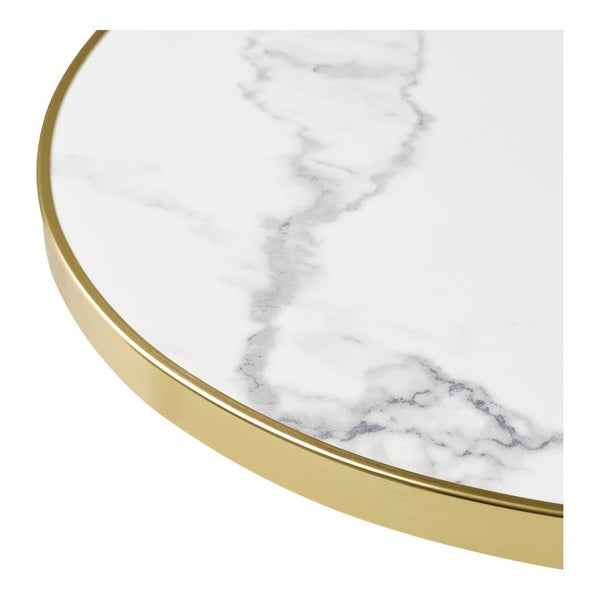 Tischplatte mit Marmormuster und goldfarbenem Rand