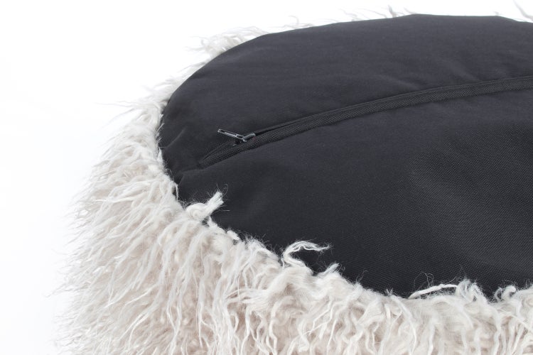 Pouf, Fellpouf Hocker modern Hellgrau / Dunkelgrau Rund Ø 45 cm