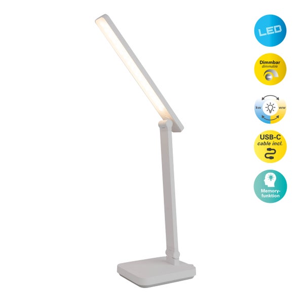 Weiße LED-Tischleuchte mit verstellbarem Arm