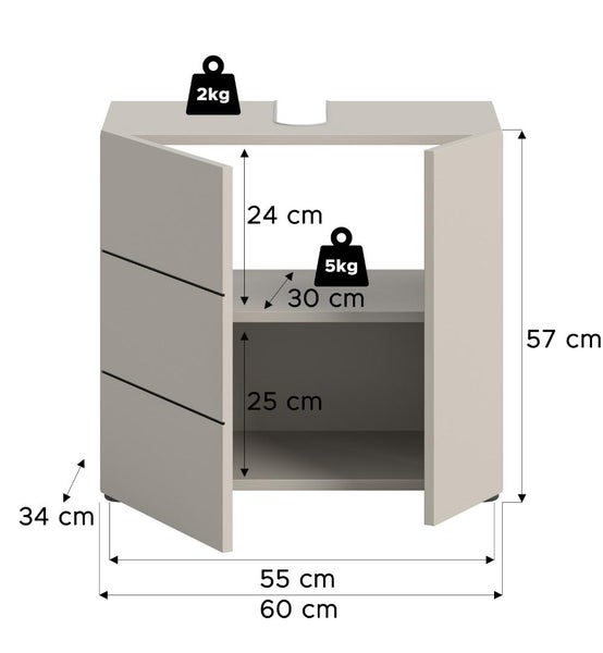 Abbildung der Abmessungen eines Badezimmerschranks