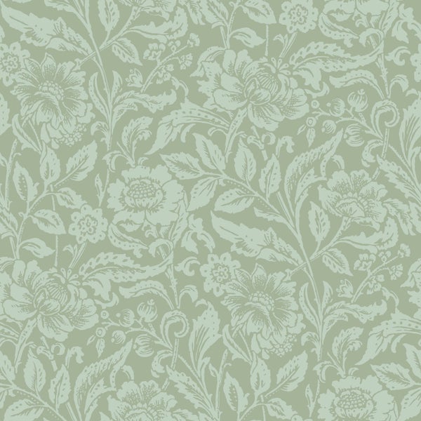 ESTAhome Tapete Blumenmuster Mintgrün - 53 cm x 10.05 m - 139428
