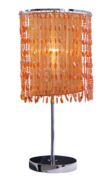 Dekorative Tischleuchte mit Perlenbehang und metallischem Fuß