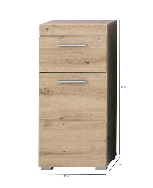 AmandaMando Bad Standtype Stauraum 1 Tür, 1 Schublade Eiche Dekor. 37 X 31 X 79 cm